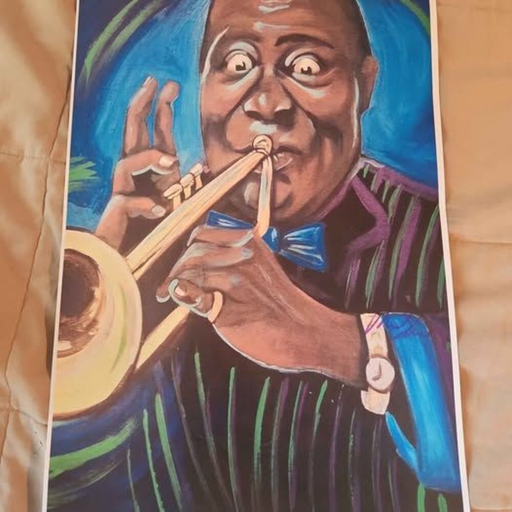 SIGNED Mark Anthony Louis Armstrong 11x17 Jazz Art Print Hand Autographed